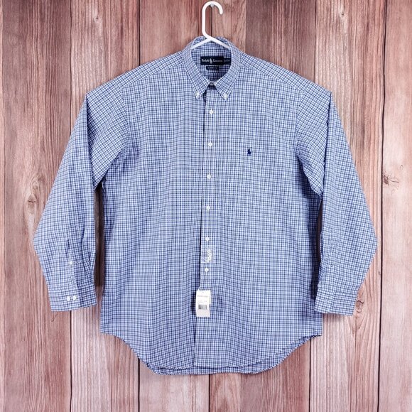 Ralph Lauren Shirt Mens 17 XL Classic Fit Blue Gingham Plaid Button Down Shirt - Picture 2 of 16